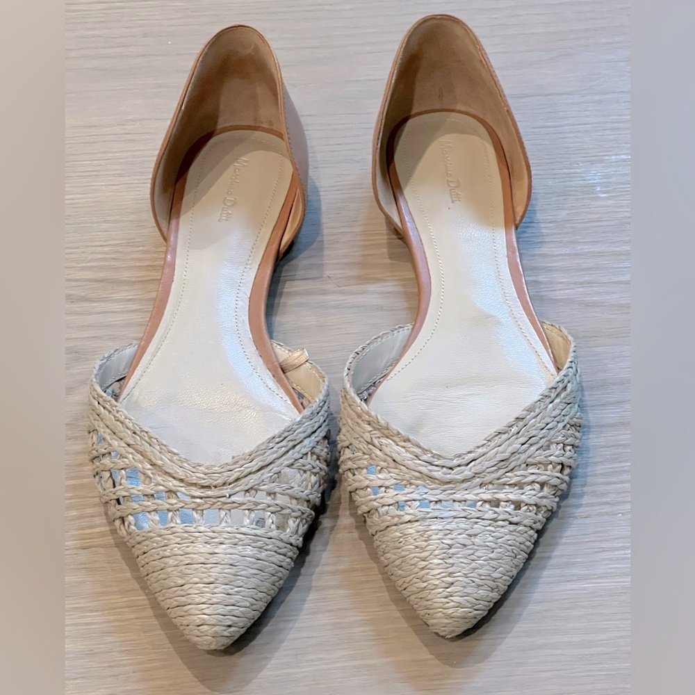 Massimo Dutti raffia braided and leather flat shoes